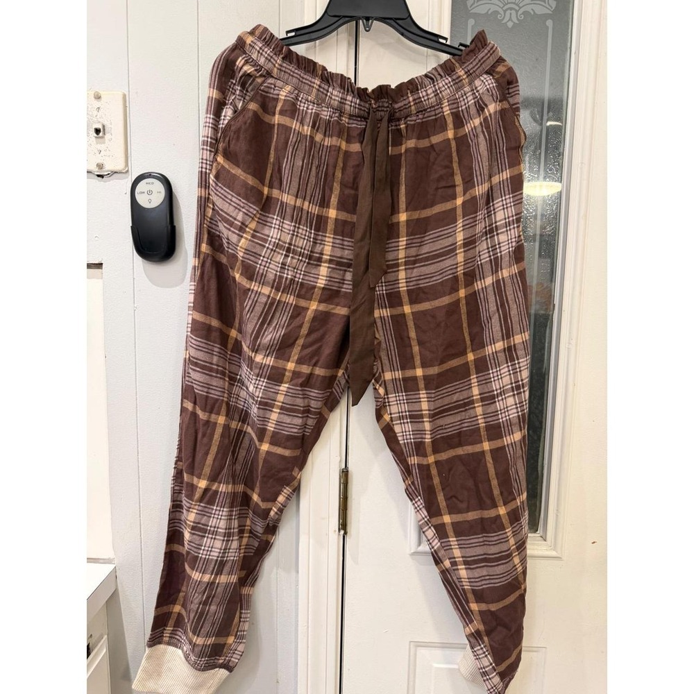 Aerie Plaid Pajama Jogger Pants Set of 2 Brown Blue L NWT - Picture 7 of 8
